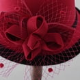 thumbnail image 5 of Women's Wool Felt Hat with Elegant Net Fabric Flower, Round Top Bucket Hat for Women, Vintage Tea Party Hat for Church, Wedding, and Special Occasions - Red, 5 of 6