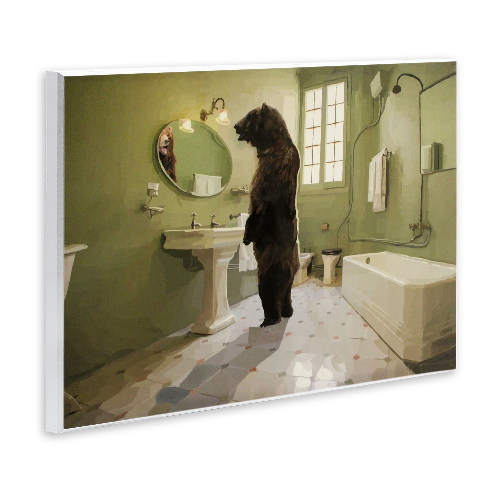 The Houseguest Bear in Bathroom Wall Plaque Art, design by Keith Thomson