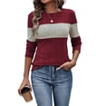 thumbnail image 1 of Blusas de Larga con Bloques de Color para Mujer, Conjuntos de Otoño, Suéteres de Invierno y Moda de Principios de Otoño. Vino Tinto L, 1 of 9
