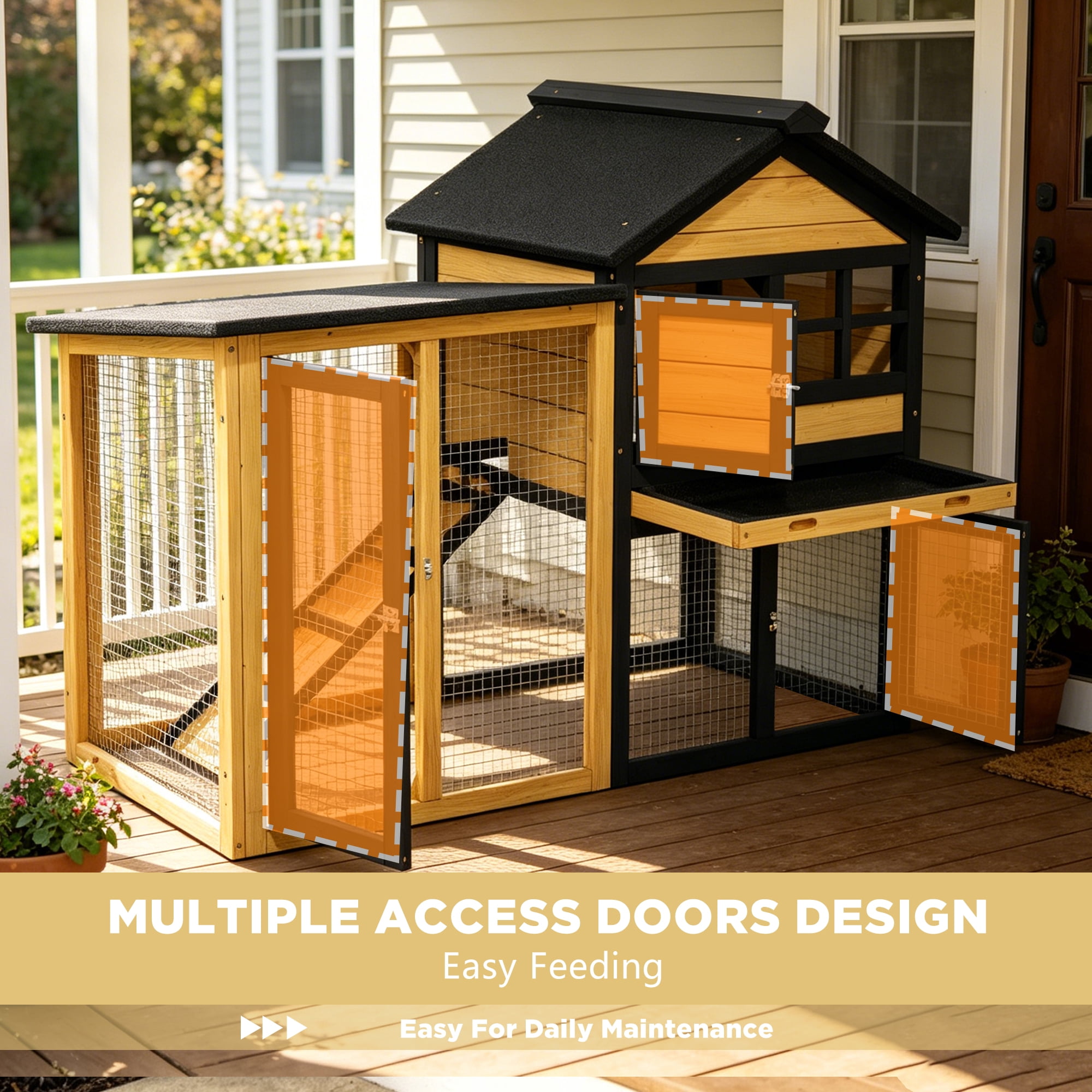 Outdoor Weatherproof 2-Tier Wooden Quail Cage with Pull-Out Tray, 46.9", Yellow