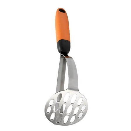 

Fovolat Heavy Duty Potato Masher Ricer Stainless Steel Mashers for Fruit Vegetable Food Round Shape Kitchen Food Press for Jam Non Slip Handle Orange & Gray sensible
