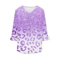 thumbnail image 4 of QQAMB Womens T-Shirts Plus Size 3/4 Sleeve Casual Printed V-Neck Pleated Summer Trendy Tunics Blouses Purple 2XL, 4 of 5