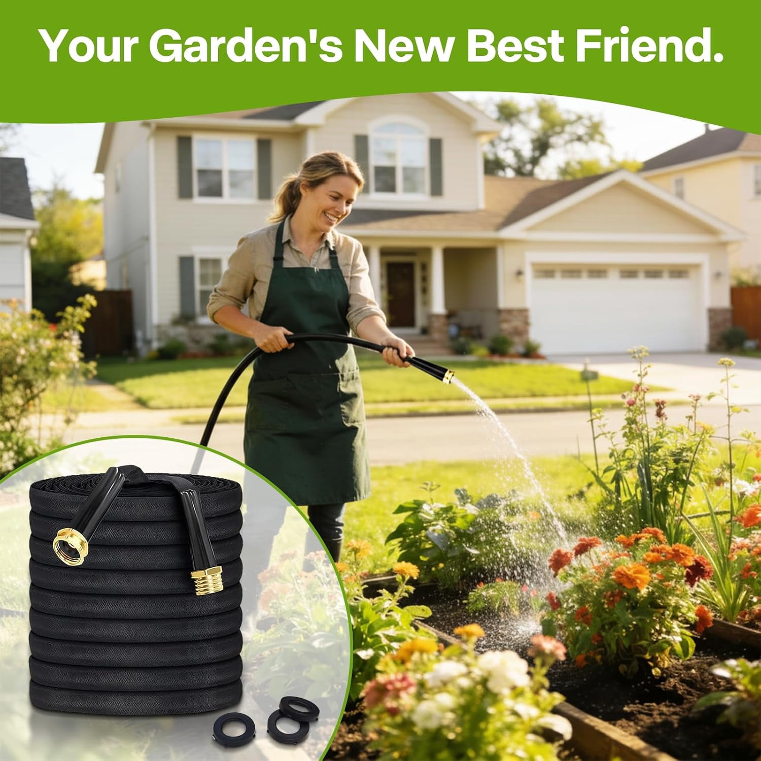 CLMCL Upgraded 100FT Non-Expanding Garden Hose, Lightweight, Flexible Ultra-Light Water Hose, Burst-Resistant, Lead-Free, Anti-Kink, High-Pressure