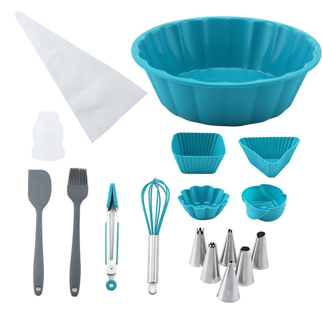 Kearding Juego de 17 Uds. De suministros para decoración de pasteles con moldes para hornear, herramientas para tuberías, pinzas, espátula, batidor de Utensilios de cocina Kearding HA022291-00