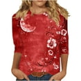 thumbnail image 5 of Patlollav Womens Independence Day Tops Casual 3/4 Sleeve Shirts Crew Neck Loose Casual Blouses Floral Print Tshirts, 5 of 6