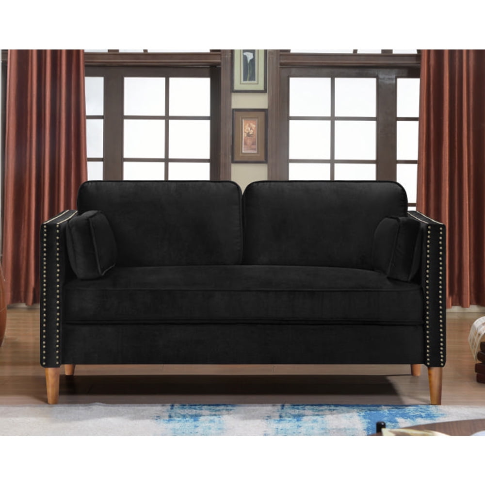 Lowestbes Modern Velvet Loveseat Sofa, Upholstered 2Seat Couch, Wood