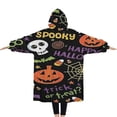 thumbnail image 2 of Oversized Wearable Blanket Hoodie,Happy Halloween Pattern Sherpa Blanket Hoodie with Super Pockets,Super Warm Fuzzy Pullover for Women & Men, 2 of 6