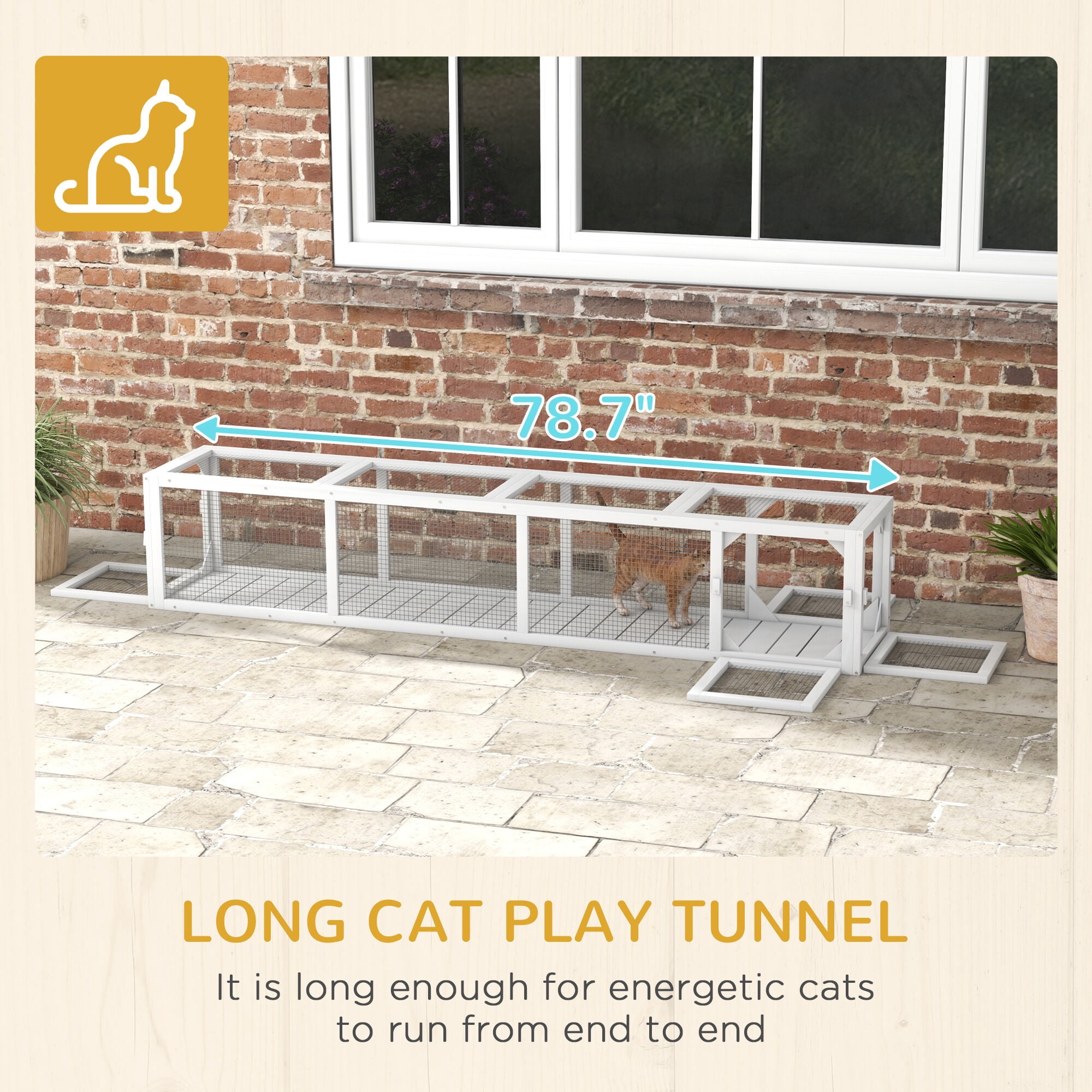 Orthopedic Dog Bed, PawHut Outdoor Cat Tunnel with Extendable Design, 79" L Wooden Cat Run with Weather Protection, Connecting Inside and Outside, for Deck Patios, Balconies, White, Dog Bed