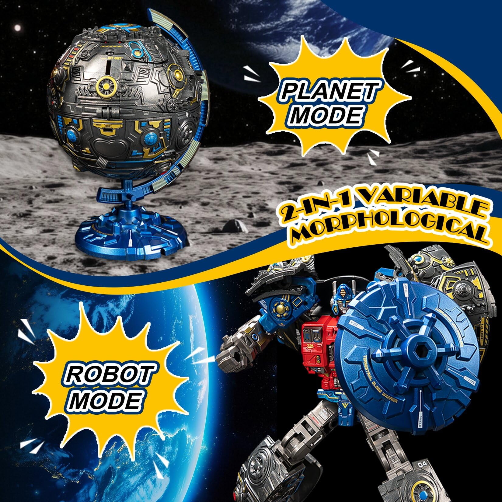 Yerloa Globe Transforming Toy, 2 in 1 Transform into Robot Action Figure, DIY Transformation Figure Toys for Kids & Adults Action Figures for Boys Party Favors Gift