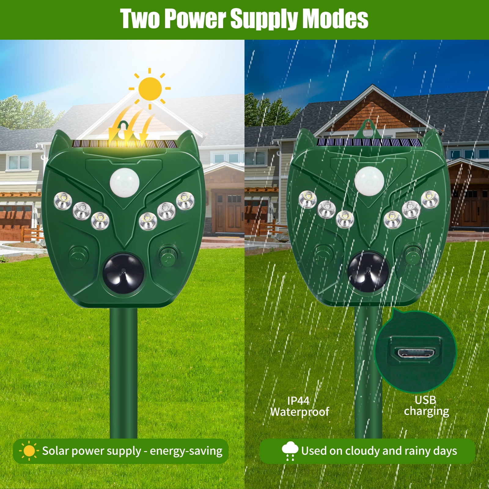 JahyElec Solar Ultrasonic Animal Repeller, 2Pack Cat Dog Repellent Outdoor Waterproof Deer Repeller with Motion Detection and 6 LED Flashing for Rabbit Fox