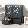 thumbnail image 3 of VEIKOUS Washer Dryer Pedestal Stand, 29"L x 29"W x 22"H Washing Machine Stand w/ Storage Shelf & Retractable Laundry Basket Holder, 300 lbs capacity, Black, 3 of 15