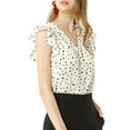 thumbnail image 5 of MODA NOVA Junior's Ruffle Sleeves V Neck Polka Dots Print Blouse Beige S, 5 of 6