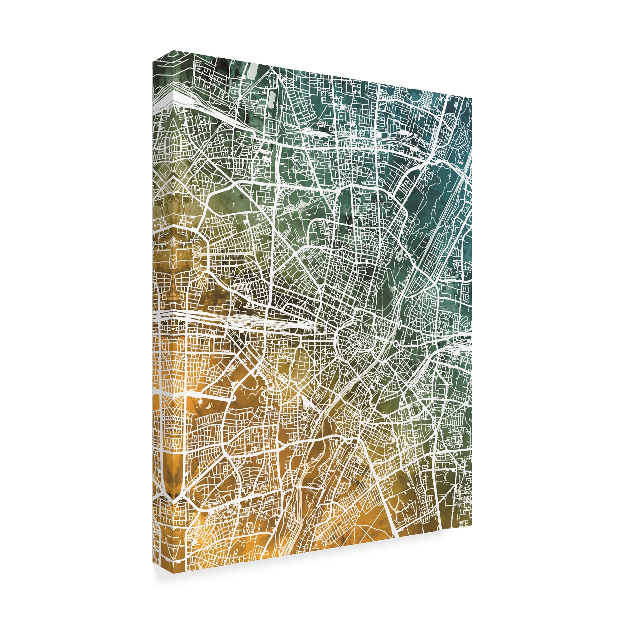 Trademark Fine Art 'Munich Germany City Map Teal Orange' Canvas Art by Michael Tompsett