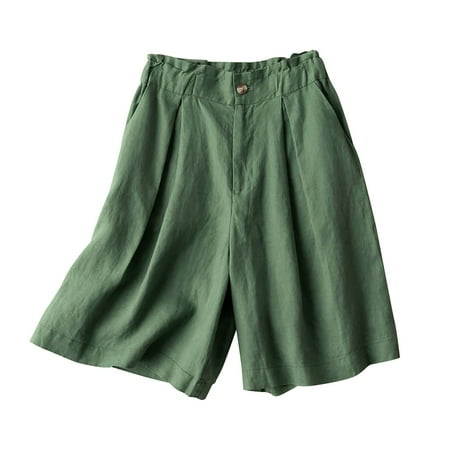 OPHPY Women s Linen Blend Pull-On Summer Shorts with Pockets And Drawstring Pajama Shorts Women Green  XXXL