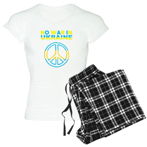 CafePress - No War In Ukraine Support American Ukraini Pajamas - Women's Short Sleeve Print T-Shirt and Pants Light Cotton Pajama Set