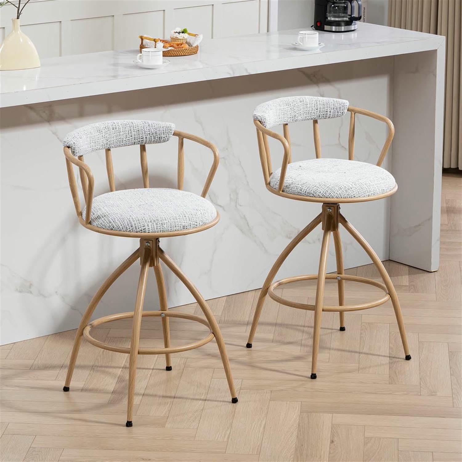Demi Bonn 34" Counter Height Bar Stools Set of 2, Fabric Cover Swivel Barstools with Back, Kitchen Island Countertop Chairs for Dining Room, Beige