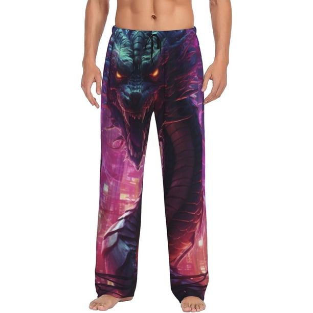 Fotbe Neon Futuristic Dragon Pantalones de Pijama para Hombre, Pantalones de Dormir, Pantalones de Casa con Cintura Ajustable y Bolsillos-Medium