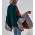thumbnail image 4 of Cárdigan de punto de manga larga de murciélago, franjas de diferente color a cuadros, suéter de gran tamaño con frente abierto para mujer, color verde negruzco S, 4 of 6