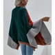 thumbnail image 4 of Cárdigan de punto de manga larga de murciélago, franjas de diferente color a cuadros, suéter de gran tamaño con frente abierto para mujer, color verde negruzco XL, 4 of 6