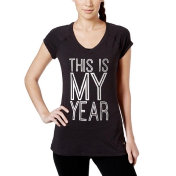 Ideology Womens Jersey Graphic Shirts & Tops Black S