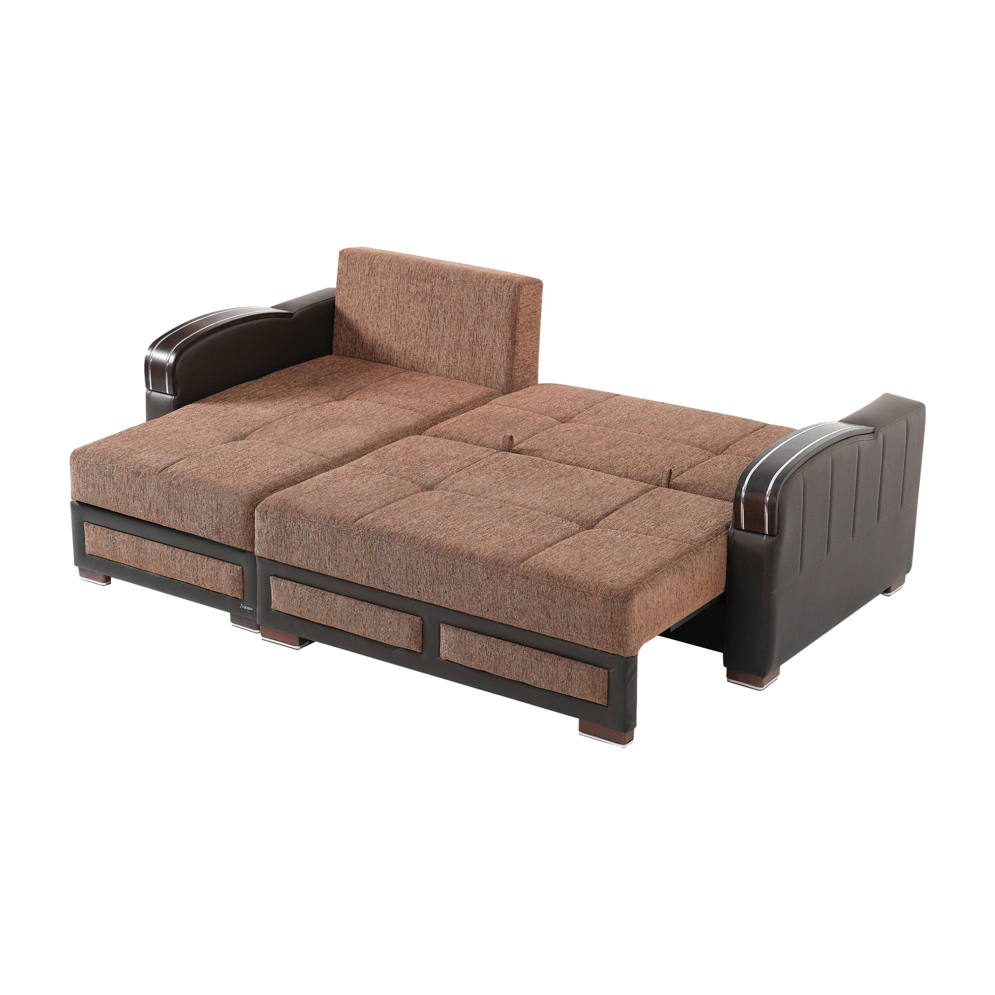 Ottomanson 96" Convertible Sectional Sofa with Storage, Chenille L-Shaped Couch for Living Room, Brown