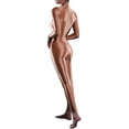 thumbnail image 4 of Zaldita Women's Shiny Spandex Unitard High Neck Long Sleeves Ankle Length Leotard Jumpsuit Champagne One Size, 4 of 4