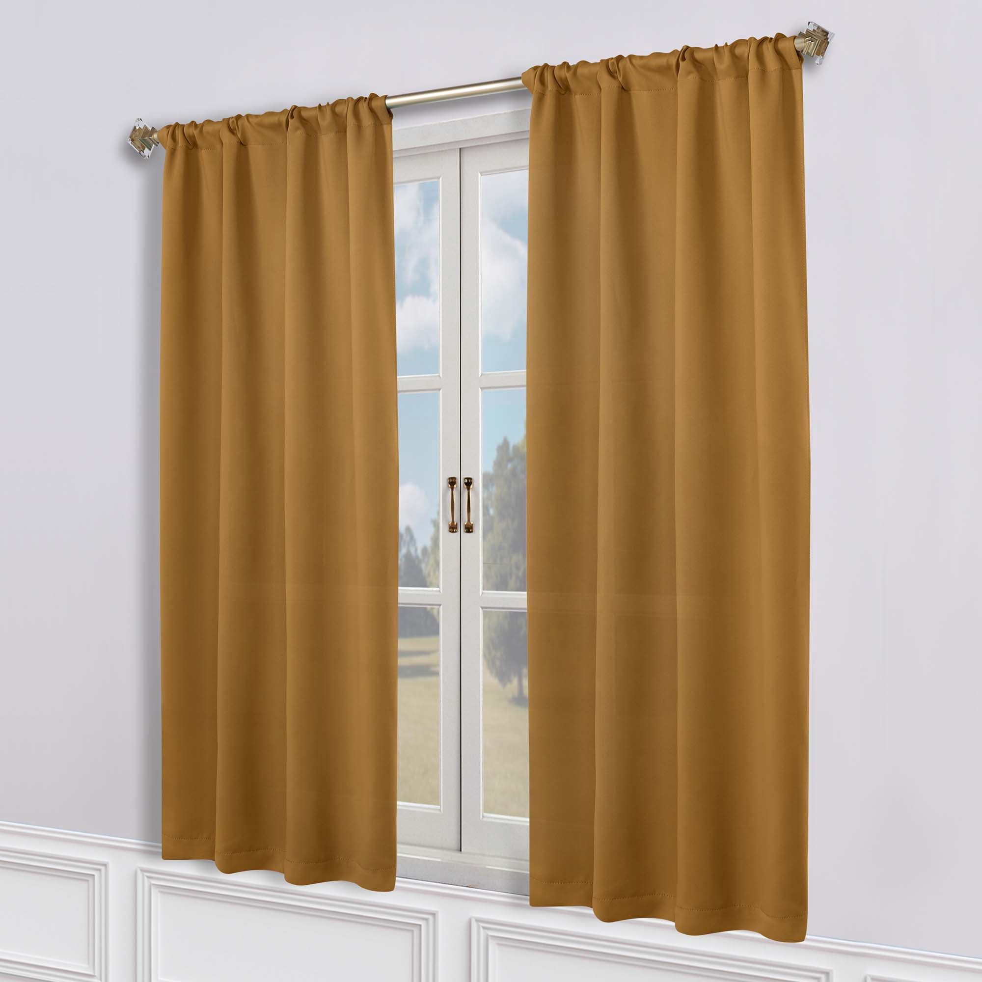 Superior Blackout Solid Light Filtering Rod pocket Curtain Panel Set, 36" x 63", Caramel Brown