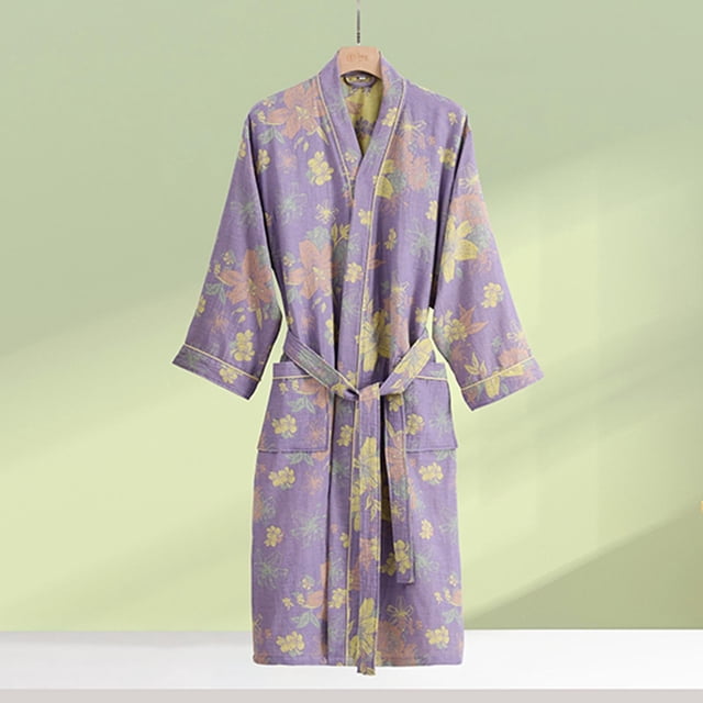 Batas de baño de gasa de doble capa, manga larga, absorbente, para parejas, Yukata, ropa de casa, camisón de señora