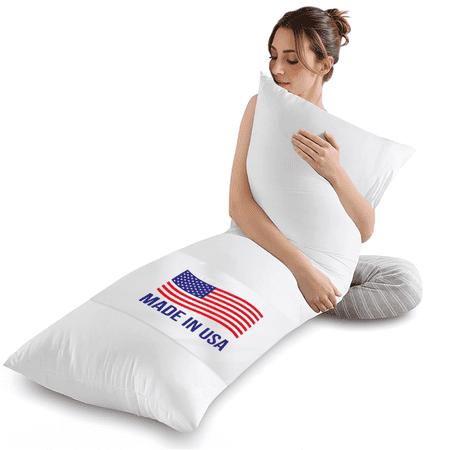 Full Body Pillow For Adults, Made in USA, Large 20 x 54 Inch Fluffy Long Hypoallergenic Hotel Pillow Insert - Soft Breathable Filling , Back /Stomach /Side Sleeper Cuddle Pillow