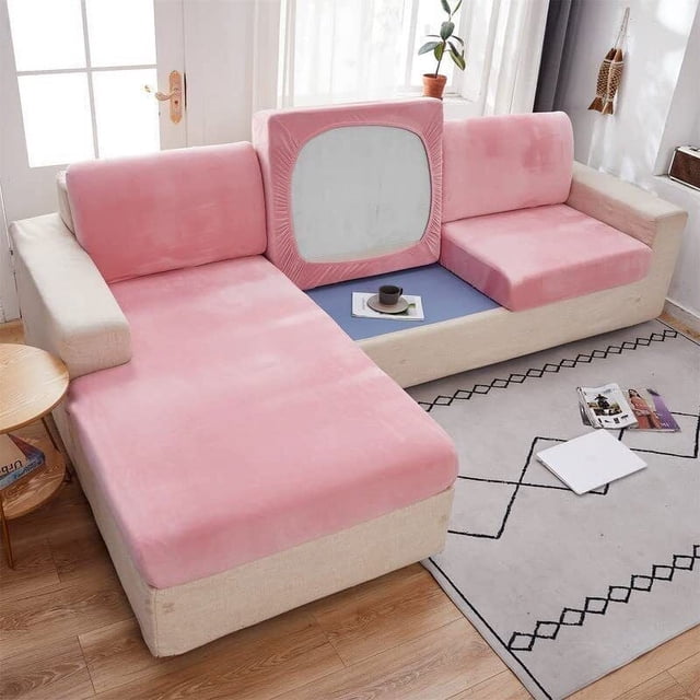 2024 Soft Velvet Sofa Seat Cushion Cover - Stretch Non-Slip Sofa Cover Couch Cushion Covers for Sectional Sofa L Shape Sofa Cushion Slipcover Furniture Protection (Grey Large Single Sea