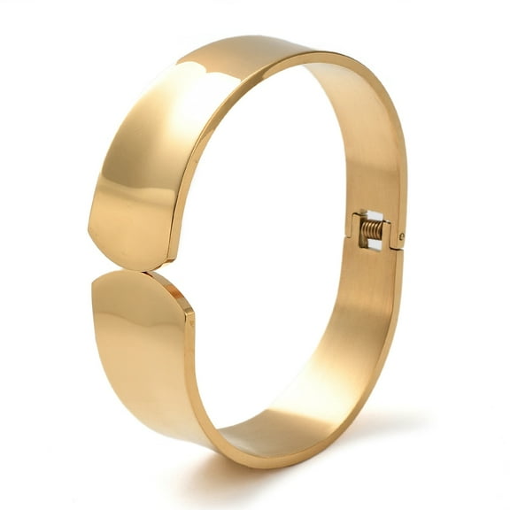 2pcs 304 Stainless Steel Wide Cuff Bangles Plain Hinged Bangle Golden Inner Diameter: 1-7/8x2-1/4 inch(4.65x5.8cm)
