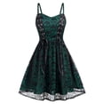 thumbnail image 1 of DYMADE Women Halloween Skull Strap Lace Splice Sexy A-line Dress, 1 of 2