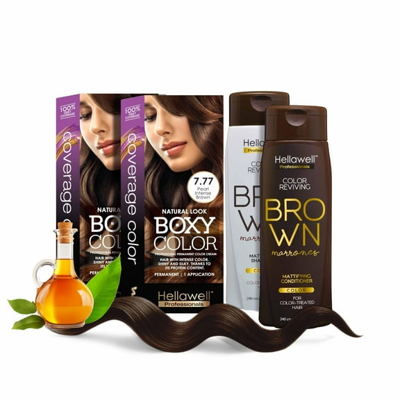 Professional Coloring kit - Permanent color cream hair dye. Gray Coverage. 7.77 Deep Pearl Brown Brown Color Shampoo and Conditioner Kit for Revives the Color.