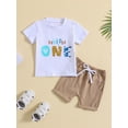 thumbnail image 2 of Wassery Toddler Boys Summer Birthday Outfits 18M 2T 3T 4T 5T Infant Girls Coconut Tree Print Short Sleeve T-shirt and Casual Elastic Shorts 2Pcs Set, 2 of 9
