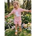 thumbnail image 5 of Loicainy Baby Toddler Girls Easter Summer Outfits 6 12 18 24 Months 2T 3T Short Sleeve Crew Neck Bunny Carrot Embroidery Tops and Elastic Waist Striped Shorts Clothes Set, 5 of 9