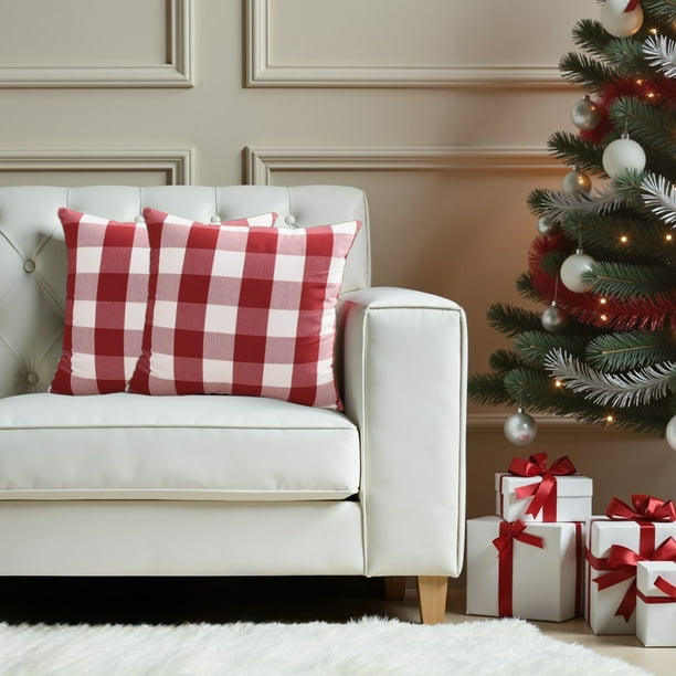 Fundas de Cojín Navideñas a Cuadros, 45X45 Cm, Rojas, Decorativas para Sofá o Silla | Material: Nailon | Transpirables y Resistentes | Uso Interior/Exterior | 1 Unidad
