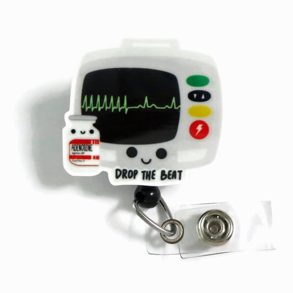 Drop the Beat Adenosine Badge Reel, Funny Cardiac Nurse ID Clip, ER or Cardiology Badge Holder | Scrapheart
