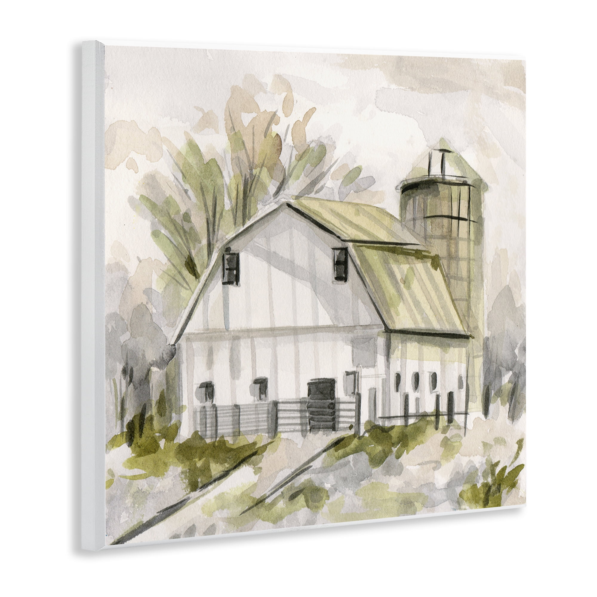 Stupell Industries Neutral Farmhouse Barn Scenery Painting Unframed Art Print Wall Art, 12 x 12