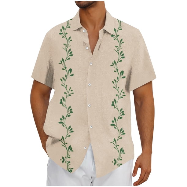 Mens Casual Botón Arriba Camisas Manga Corta Vintage Boliche Cuba Playa Camisas de Verano Botón Arriba