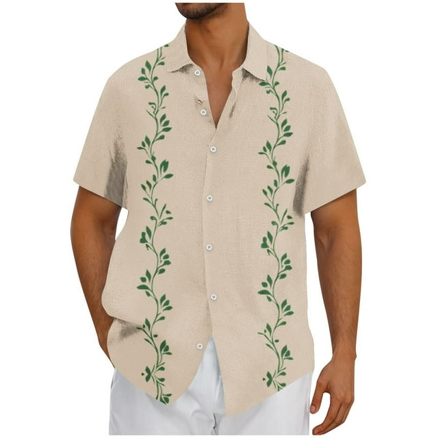 Mens Casual Botón Arriba Camisas Manga Corta Vintage Boliche Cuba Playa Camisas de Verano Botón Arriba
