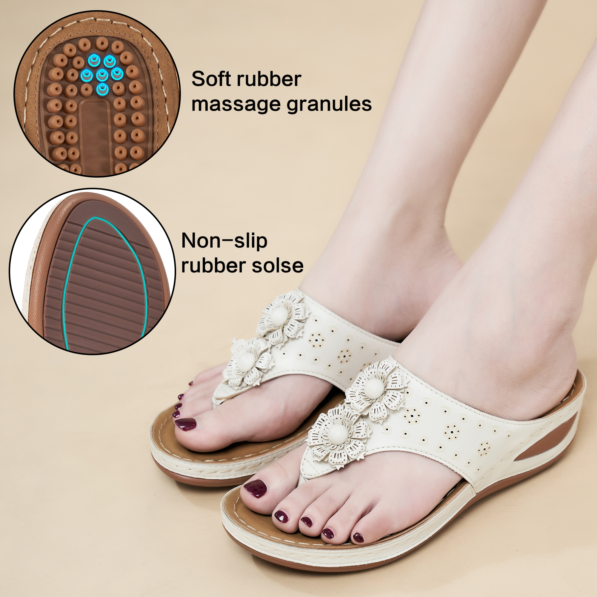 Ecetana Women Sandals Flip Flops for Women Summer Casual Wedge Sandals Shoes Massage Function - image 5 of 7