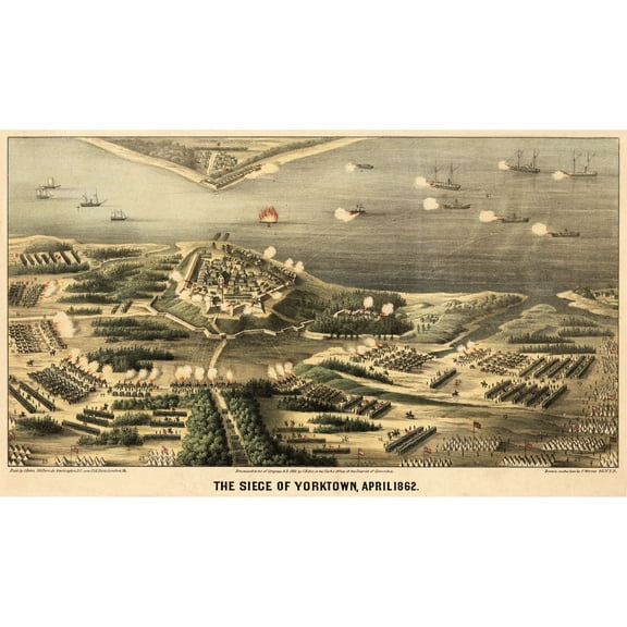 Historic Panoramic View - Yorktown Virginia - Worest 1862 - 39.28 x 23 - Vintage Wall Art