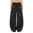 thumbnail image 2 of GEWSEY Wide Leg Baggy Sweatpants for Women Men Dachshund Embroidery Drawstring Sweat Pants Trendy Athletic Pants Clothes (Black, XL), 2 of 7