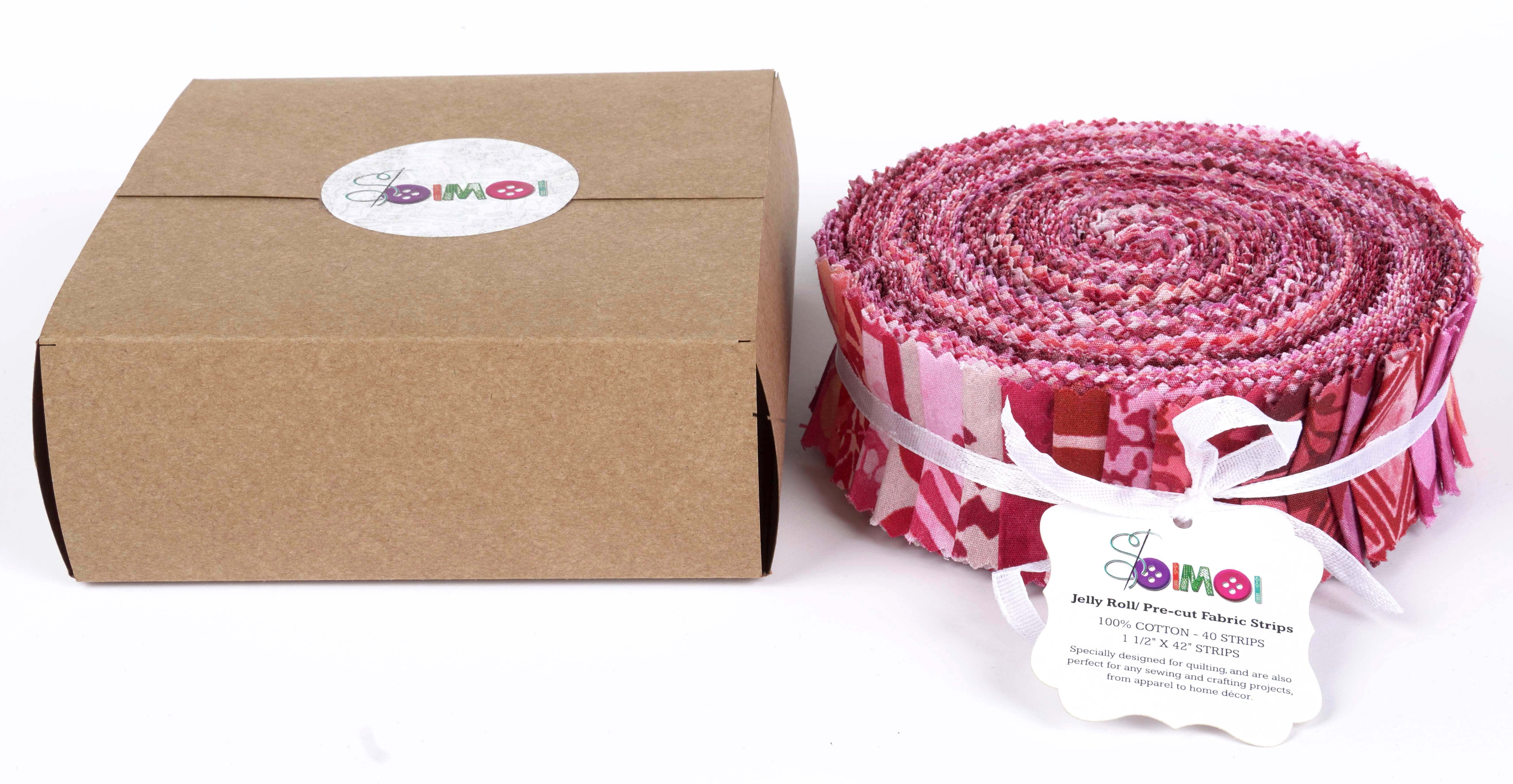 Soimoi 40Pcs Batik Print Precut Fabrics Strips Roll Up 1.5x42inches Cotton Jelly Rolls For Quilting - Pink