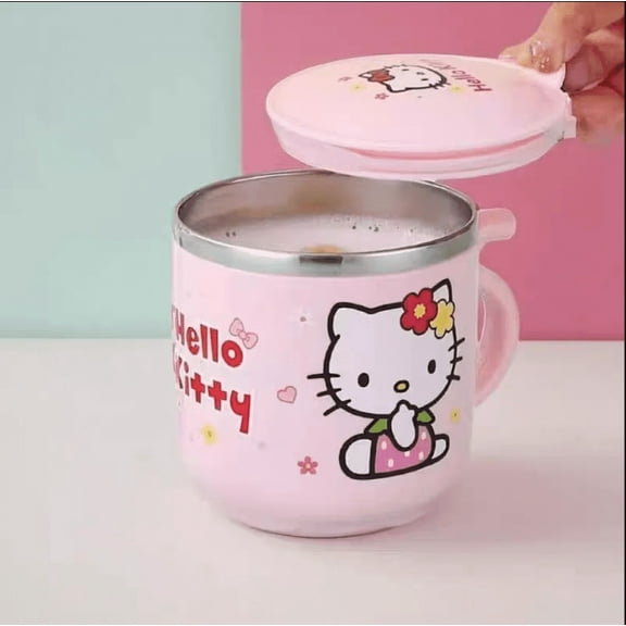 YOSENING Sanrio Hello Kitty 304 Stainless Steel Kids' Cup with Lid - 9oz Cute Cartoon Coffee Mug, Spill-Proof Thermal Cup for Milk & Drinks, Gift for Boys & Girls QQH624-3147