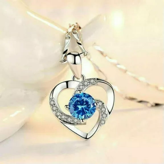 MATROOY Fashion 925 Silver Plated Necklace Pendant Cubic Zirconia Women Jewelry Gift