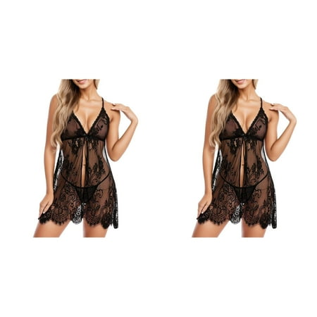 Wijhcboe 2 Pack Women Sexy Valentines Day Lingerie Sexy Underwear Sleepwear Nightdress Lingerie for Women Unwrap Nightgown Lingerie Eyelash Lace Womens Lingerie Sexy Stockings Open Panties Lingerie