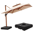 thumbnail image 4 of PURPLE LEAF 9FT Deluxe Square Wood Grain Patio Umbrella with Base, Large Offset Cantilever Umbrella with 360° Rotation, Beige, 4 of 15