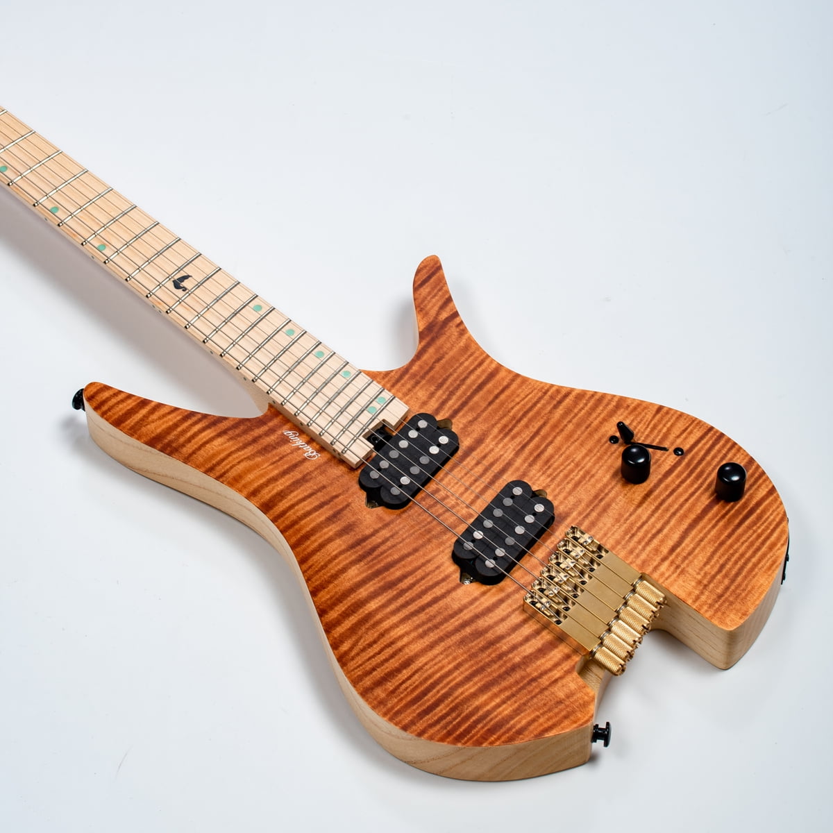 Batking Electric Headless Guitar Travel Guitar 6BR Multiscale Right-Handed 6 String Brown