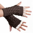 thumbnail image 2 of Women Winter Warm Knitted Arm Warmers Lace Trim Fingerless Gloves Long Stretchy Sweater Weather Accessories for Office Daily, 2 of 4